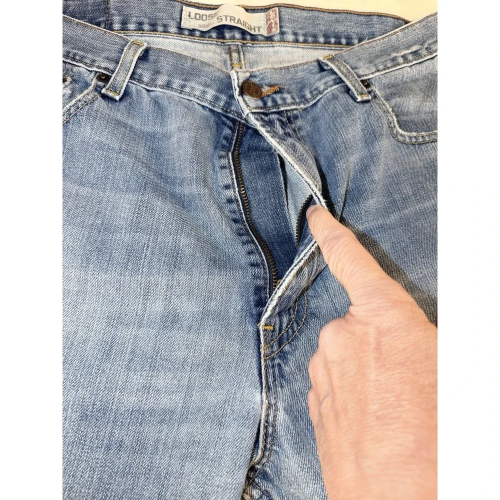 Levi's 569 Jeans Mens 34x32 Loose Straight Light Wash Distressed Frayed Hem